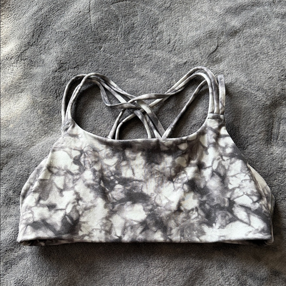 Athleta Gray Marble Tie Dye Strappy Back Sports Bra